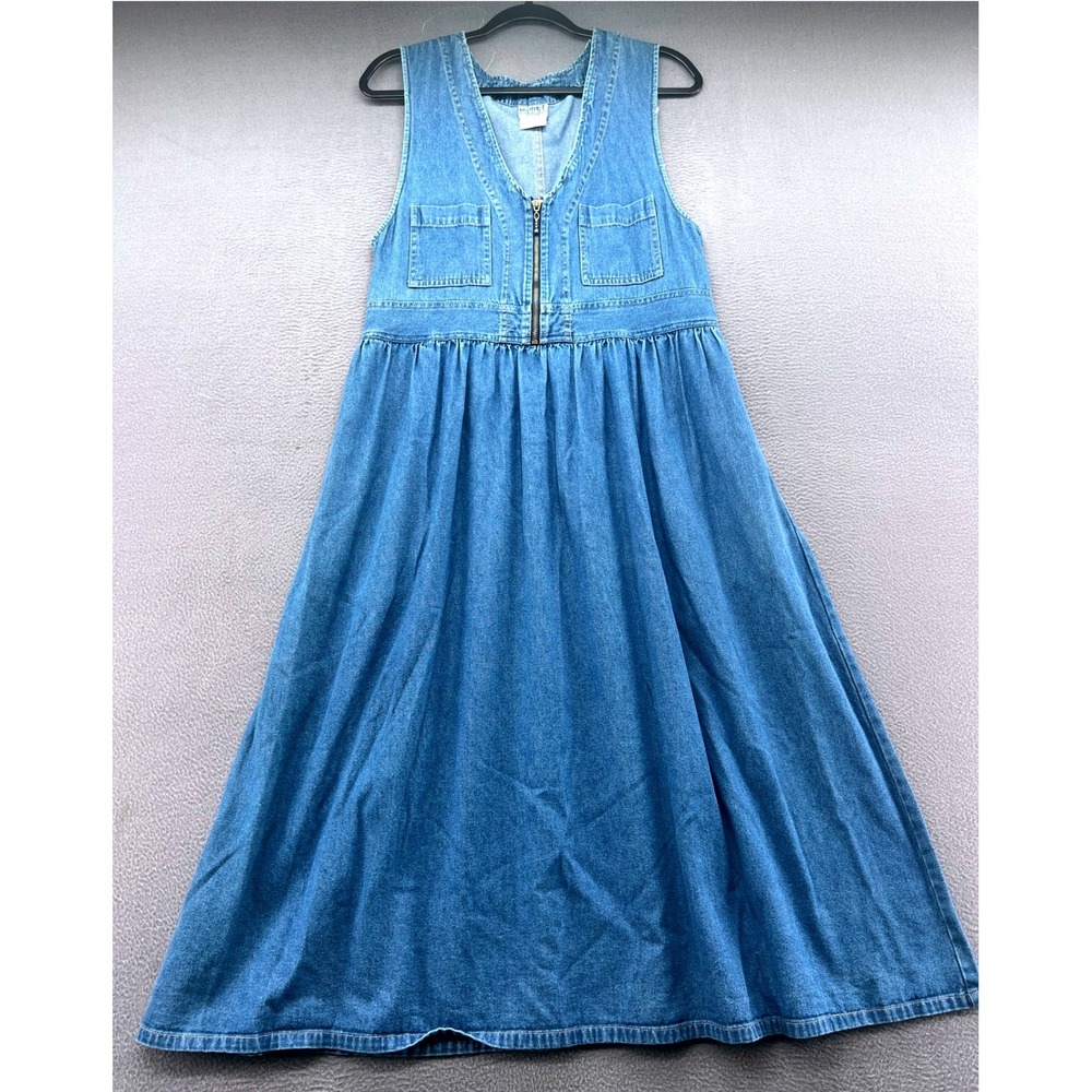 VTG Koret City Blues Jumper Dress M Denim Wash Sleeveless Maxi Petite